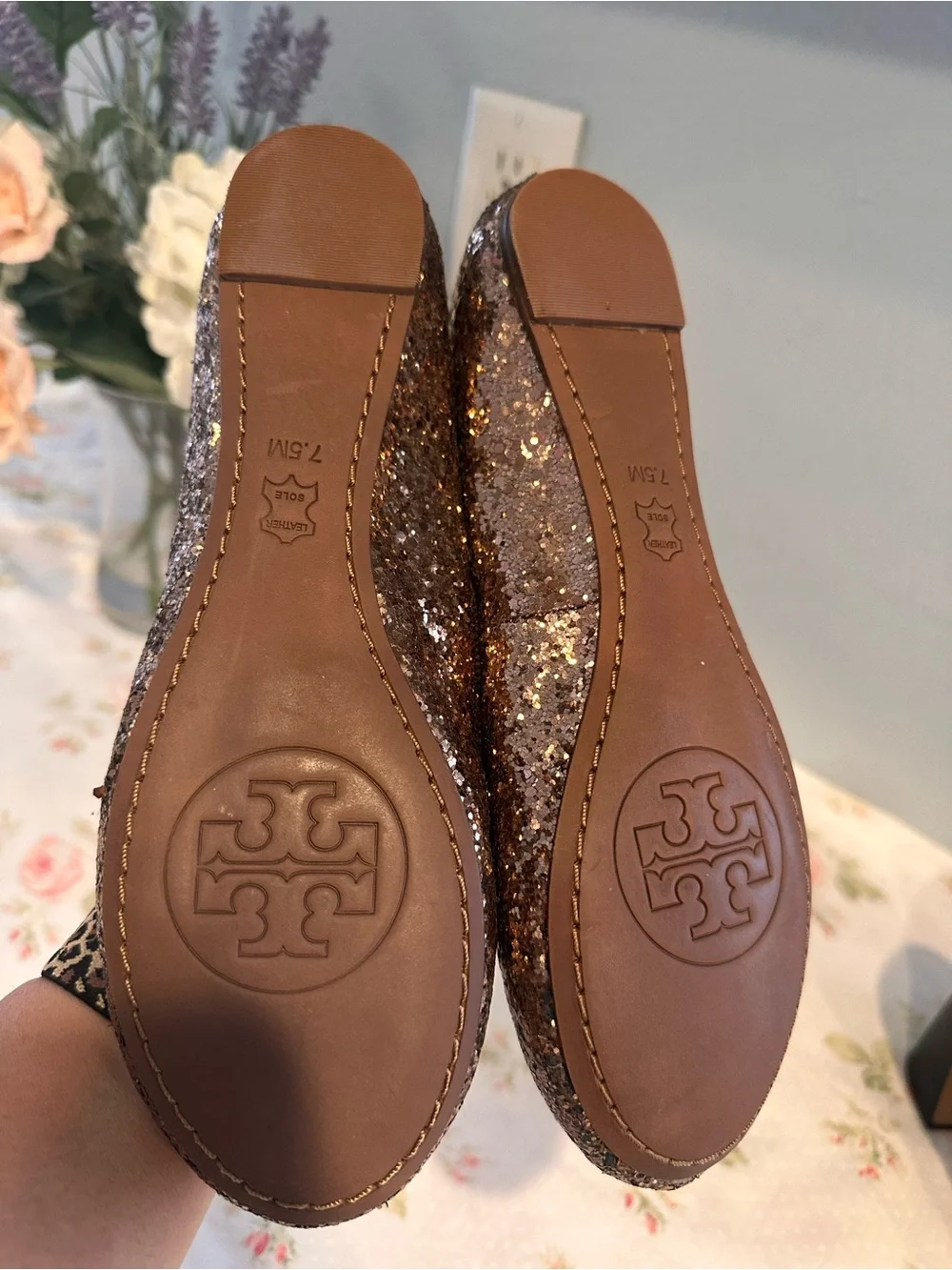 Tory Burch Metallic Bronze Glitter Ballet Flats